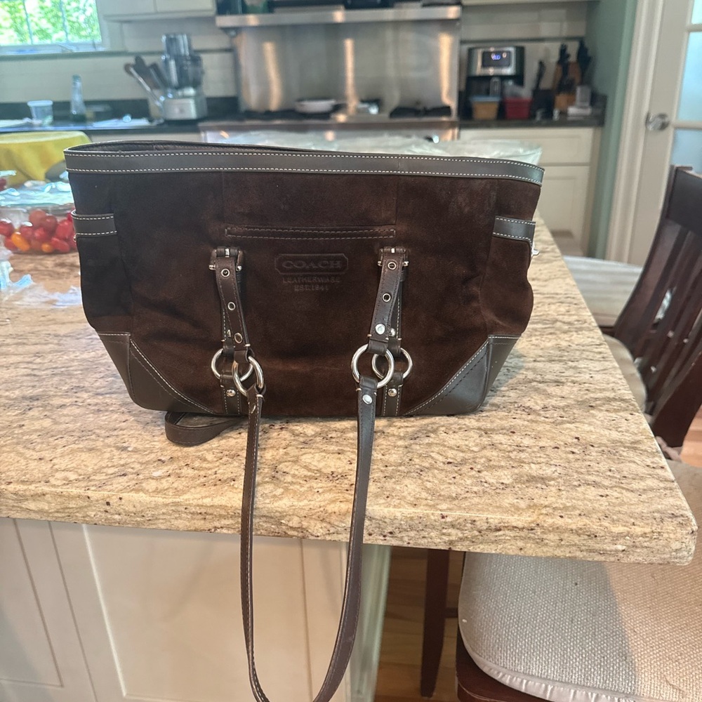 Coach Dark Brown Suede Shoulder Bag
